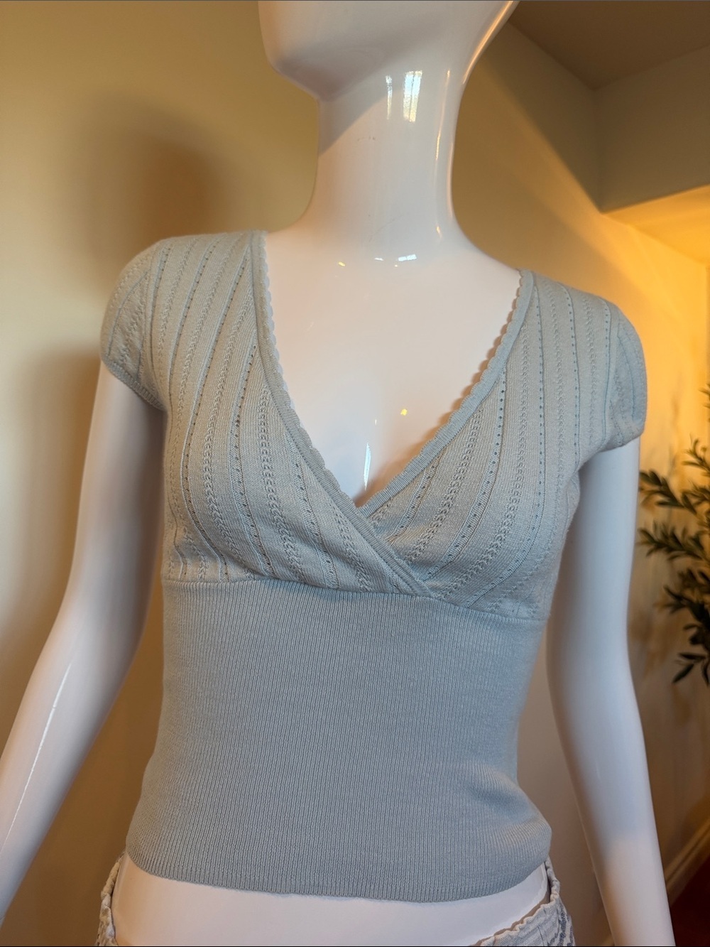 NWT American Eagle Blue Pointelle Wrap Sweater Top XS